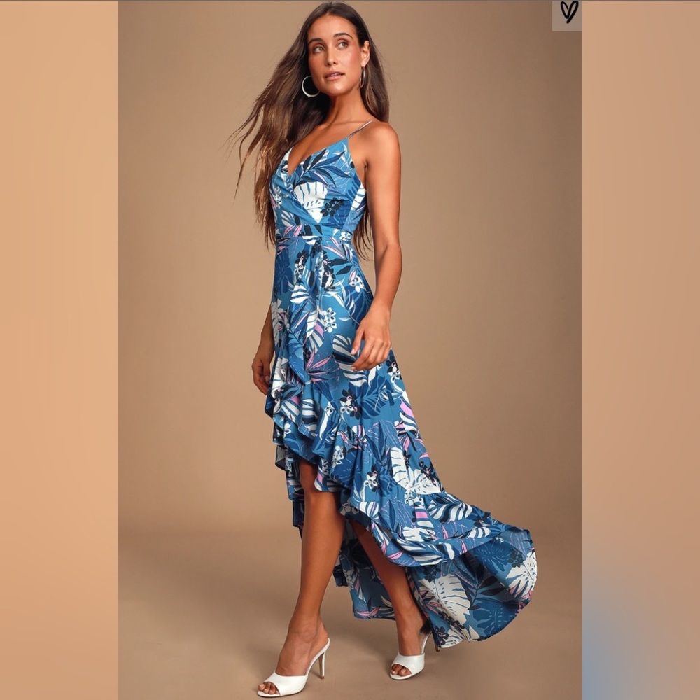 NWT Lulus Vacation Days Blue Tropical Dress